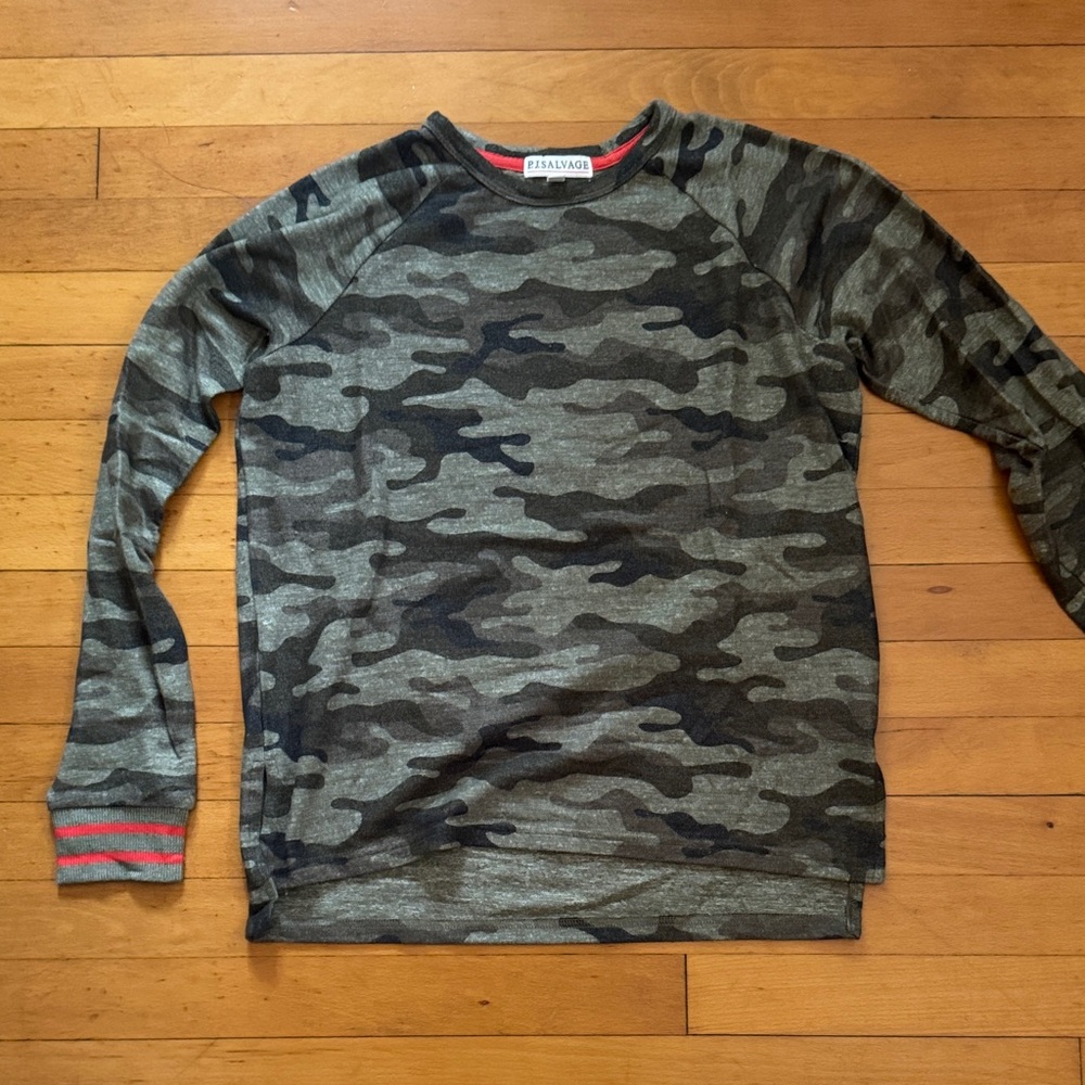 PJ Salvage Gray Camouflage Crewneck Sweater